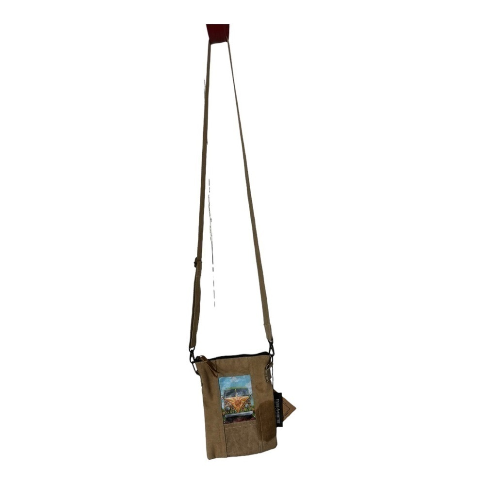 Vintage Foundry Peace Van Hippie Khaki Canvas Crossbody Bag New - Picture 7 of 8